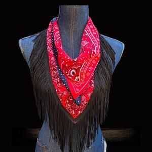 Red Fringe Bandana – Western Glam for Concerts. Bachelorettes, Festivals & More!